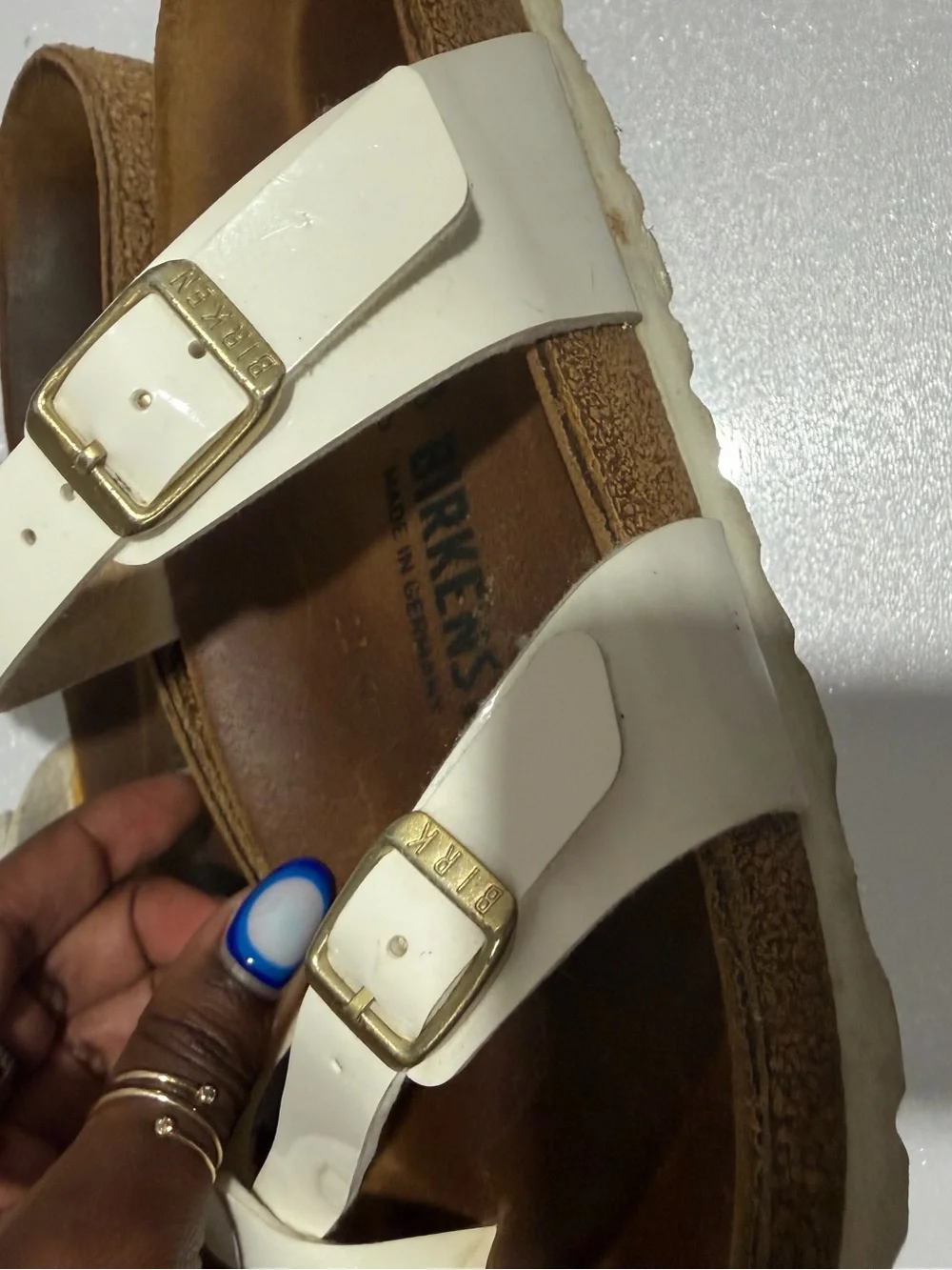 Birkenstock Mayari Sandals — White Patent, Size 40